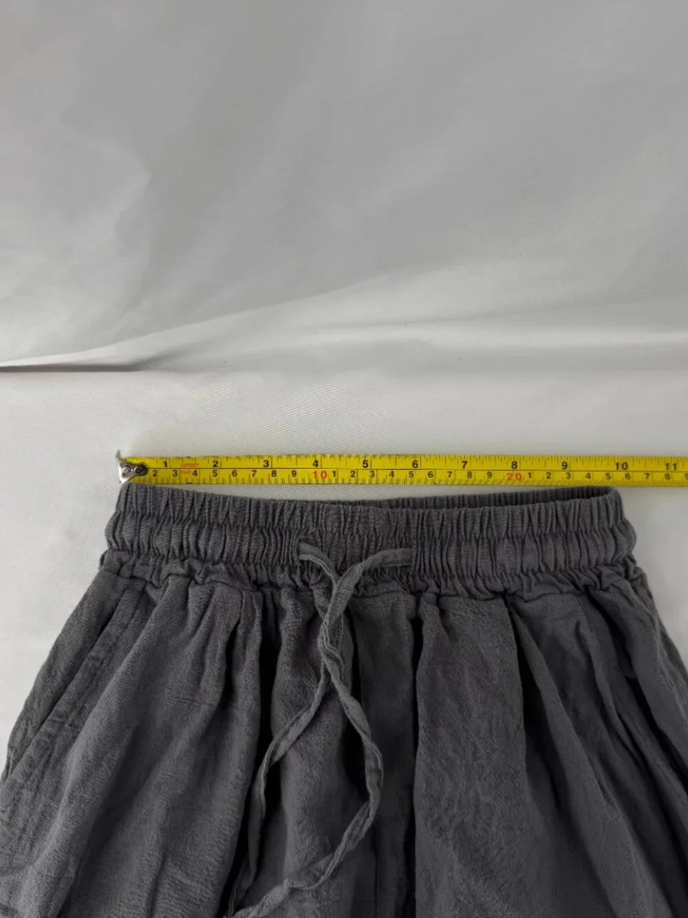 Men's Casual Linen Blend Wide Leg Drawstring Pants Grey Relaxed Fit Size L